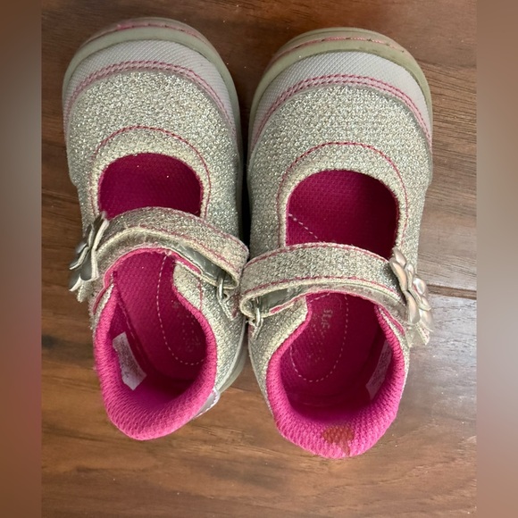 Stride Rite Surprize Silver Sparkle w Pink Mary Jane Shoes-Size 5 - Picture 7 of 10